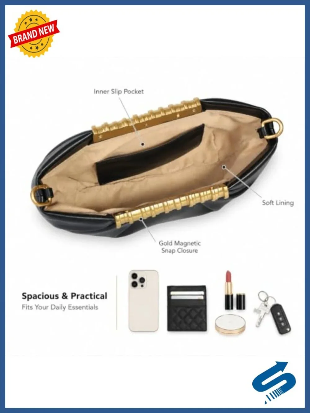 Cloud Evening Bag Women Shoulder Purse Gold Handle Pleated Clutch Handbag
